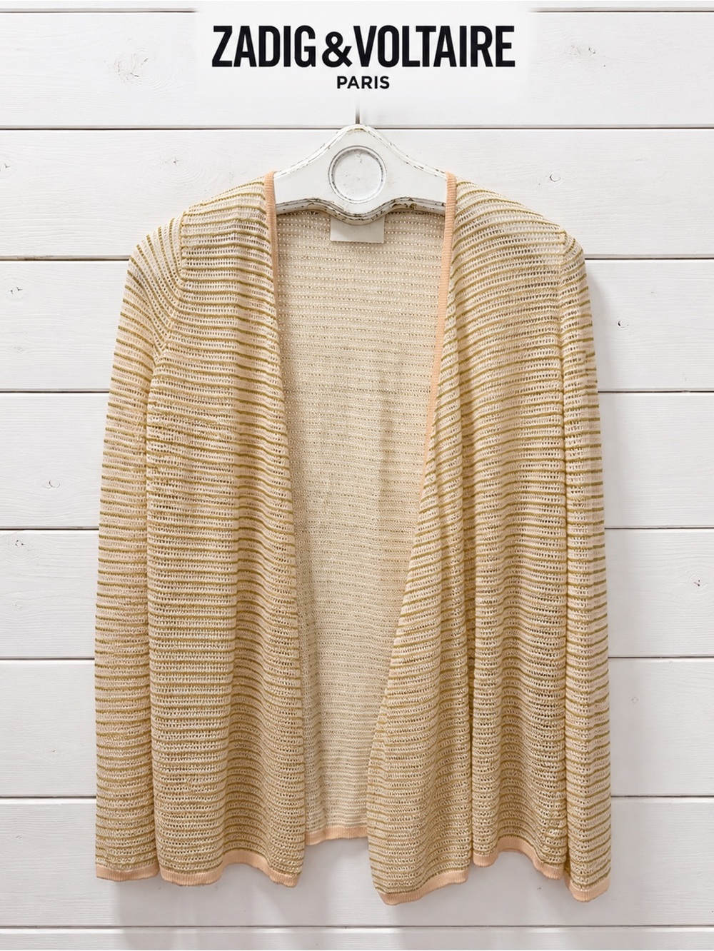 Zadig & Voltaire Daphnee Fishnet Cardigan – Beige / Pink / Gold – Size S
